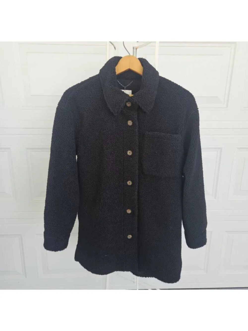 Lucky Brand Size L  Black Teddy Sherpa Shirt Jacket Shacket Oversized
